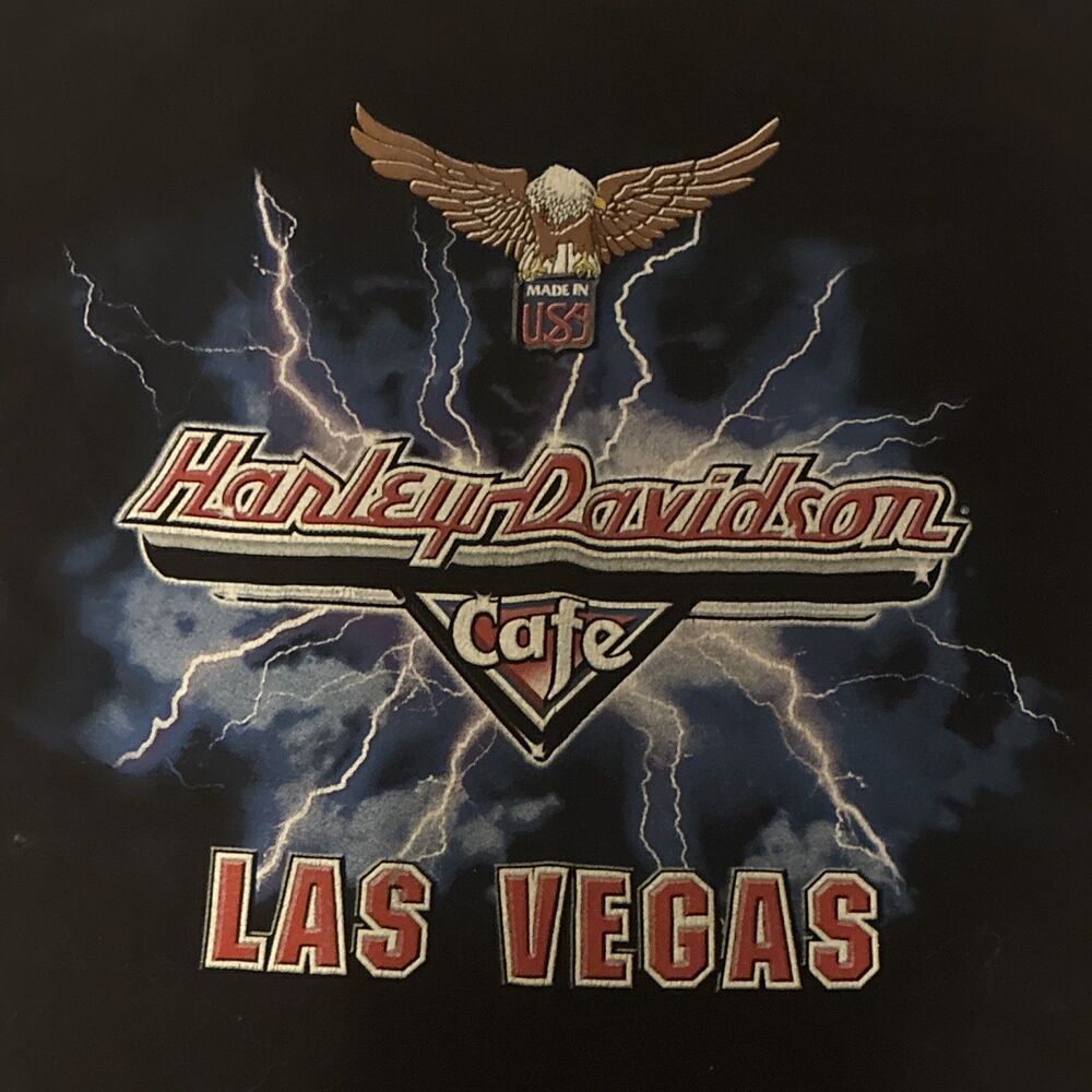 Vintage Harley-Davidson Motorcycles Cafe Men’s Black T-shirt Blue Lightning